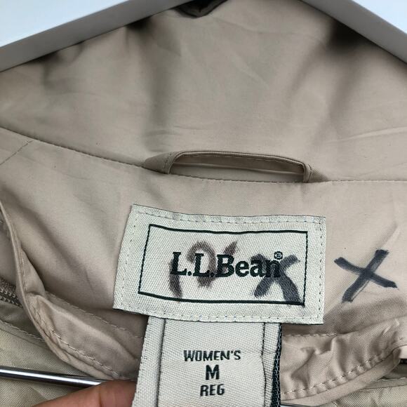 LL Bean Long Raincoat Trench Coat Womens Medium Tan Removable Liner 0 CCH2 - Picture 11 of 12